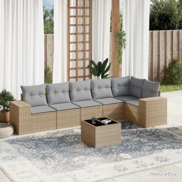 Salon de jardin avec coussins 7 pcs beige rsine tresse