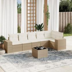 Salon de jardin avec coussins 7 pcs beige résine tressée