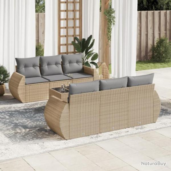 Salon de jardin avec coussins 7 pcs beige rsine tresse