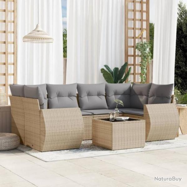 Salon de jardin avec coussins 7 pcs beige rsine tresse