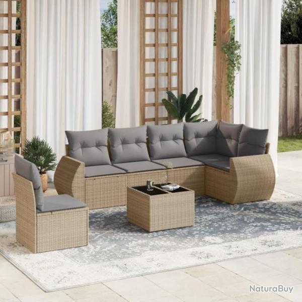 Salon de jardin avec coussins 7 pcs beige rsine tresse