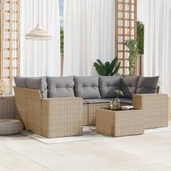 Salon de jardin avec coussins 7 pcs beige résine tressée