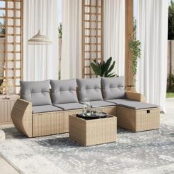 Salon de jardin avec coussins 6pcs mélange beige résine tressée