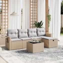 Salon de jardin avec coussins 6pcs mélange beige résine tressée