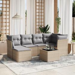 Salon de jardin avec coussins 7pcs mélange beige résine tressée