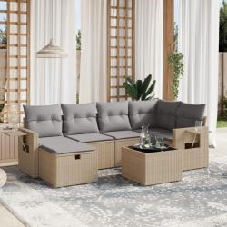 Salon de jardin avec coussins 7pcs mélange beige résine tressée