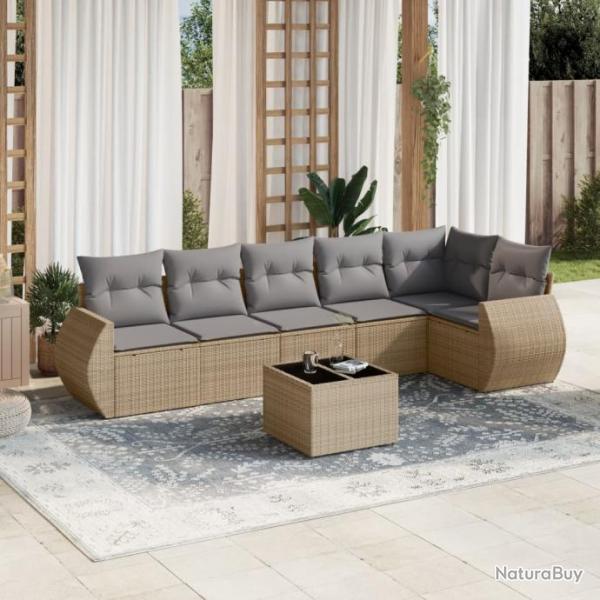 Salon de jardin avec coussins 7 pcs beige rsine tresse