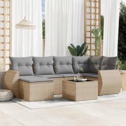 Salon de jardin avec coussins 7 pcs beige résine tressée