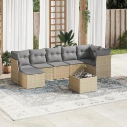 Salon de jardin avec coussins 8 pcs beige résine tressée