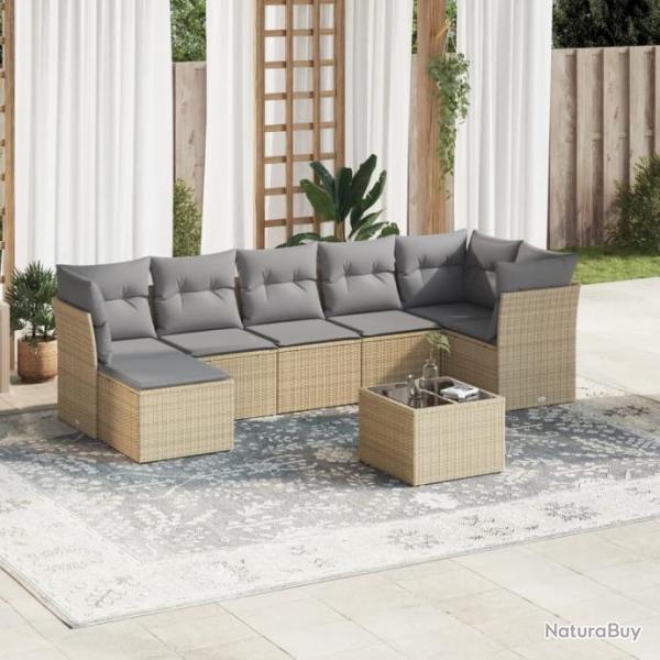 Salon de jardin avec coussins 8 pcs beige rsine tresse