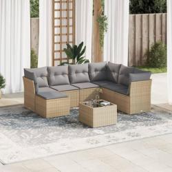 Salon de jardin avec coussins 8 pcs beige résine tressée