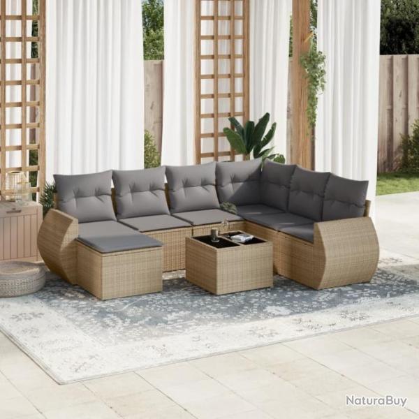 Salon de jardin avec coussins 8 pcs beige rsine tresse