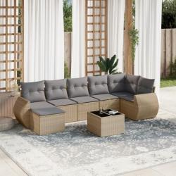 Salon de jardin avec coussins 8 pcs beige résine tressée