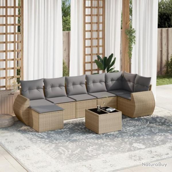 Salon de jardin avec coussins 8 pcs beige rsine tresse