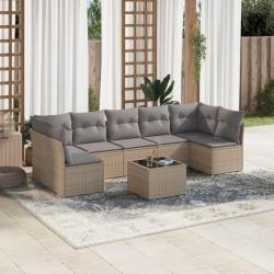 Salon de jardin avec coussins 8 pcs beige résine tressée