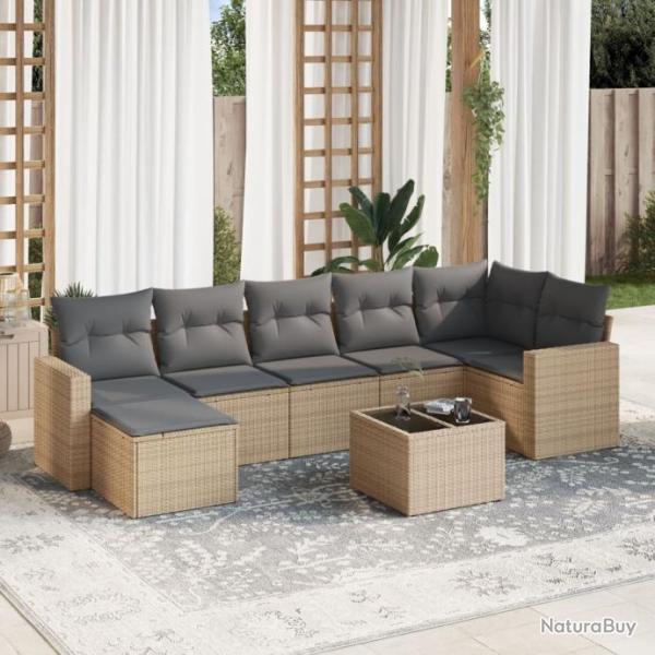 Salon de jardin avec coussins 8 pcs beige rsine tresse