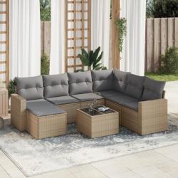 Salon de jardin avec coussins 8 pcs beige résine tressée