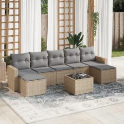 Salon de jardin avec coussins 8 pcs beige résine tressée