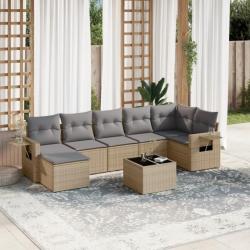 Salon de jardin avec coussins 8 pcs beige résine tressée