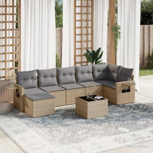 Salon de jardin avec coussins 8 pcs beige rsine tresse