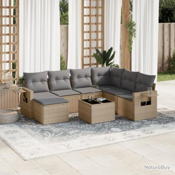 Salon de jardin avec coussins 8 pcs beige rsine tresse