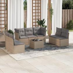 Salon de jardin avec coussins 8 pcs beige résine tressée