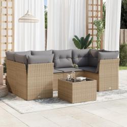 Salon de jardin avec coussins 7 pcs beige résine tressée