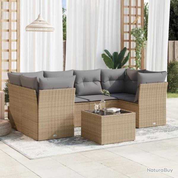 Salon de jardin avec coussins 7 pcs beige rsine tresse