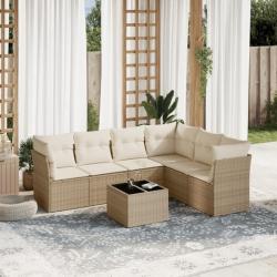 Salon de jardin avec coussins 7 pcs beige résine tressée