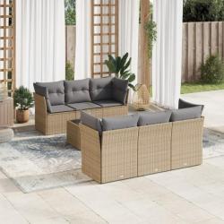 Salon de jardin avec coussins 7 pcs beige résine tressée