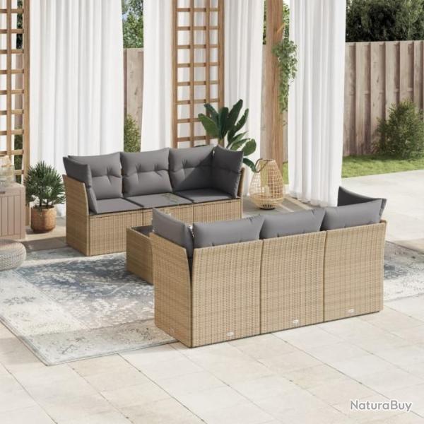 Salon de jardin avec coussins 7 pcs beige rsine tresse