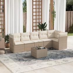 Salon de jardin avec coussins 7 pcs beige résine tressée