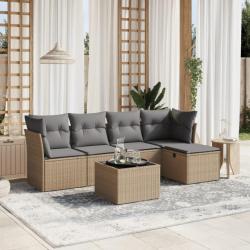 Salon de jardin avec coussins 6pcs mélange beige résine tressée