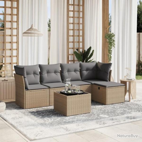 Salon de jardin avec coussins 6pcs mlange beige rsine tresse