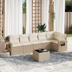 Salon de jardin avec coussins 7 pcs beige résine tressée