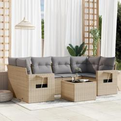 Salon de jardin avec coussins 7 pcs beige résine tressée