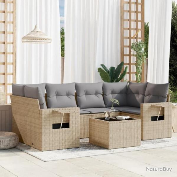 Salon de jardin avec coussins 7 pcs beige rsine tresse