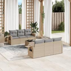 Salon de jardin avec coussins 7 pcs beige résine tressée