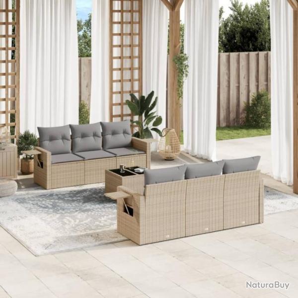 Salon de jardin avec coussins 7 pcs beige rsine tresse