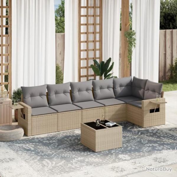 Salon de jardin avec coussins 7 pcs beige rsine tresse