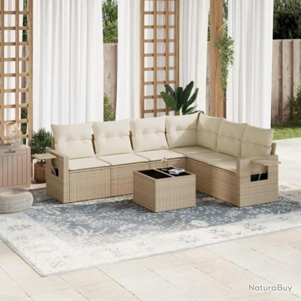 Salon de jardin avec coussins 7 pcs beige rsine tresse