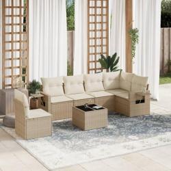 Salon de jardin avec coussins 7 pcs beige résine tressée