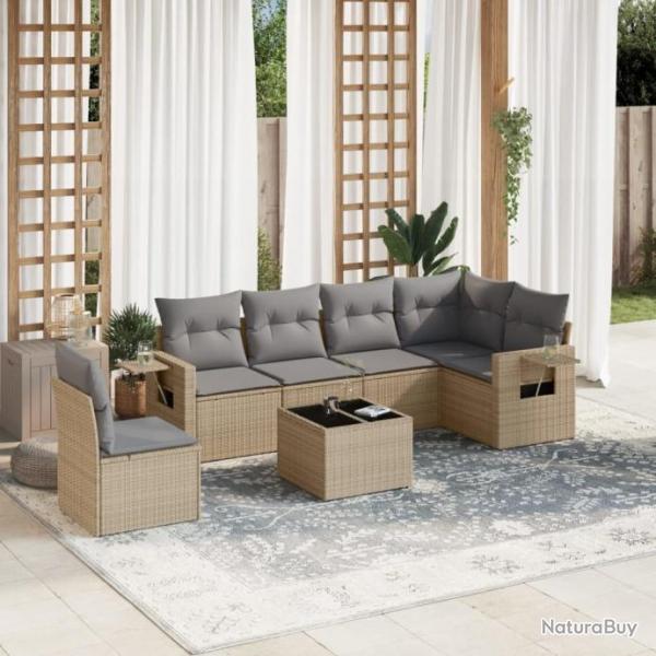 Salon de jardin avec coussins 7 pcs beige rsine tresse