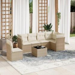 Salon de jardin avec coussins 7 pcs beige résine tressée