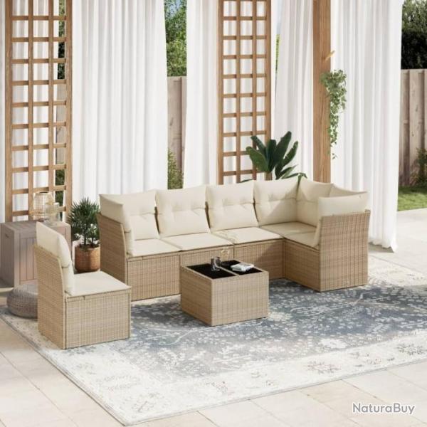 Salon de jardin avec coussins 7 pcs beige rsine tresse