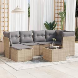 Salon de jardin avec coussins 7 pcs beige résine tressée