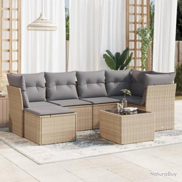 Salon de jardin avec coussins 7 pcs beige rsine tresse