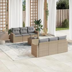 Salon de jardin avec coussins 7 pcs beige résine tressée