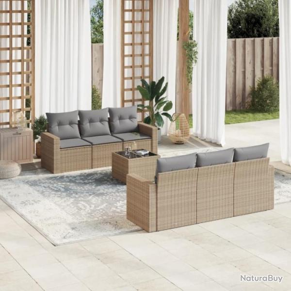 Salon de jardin avec coussins 7 pcs beige rsine tresse