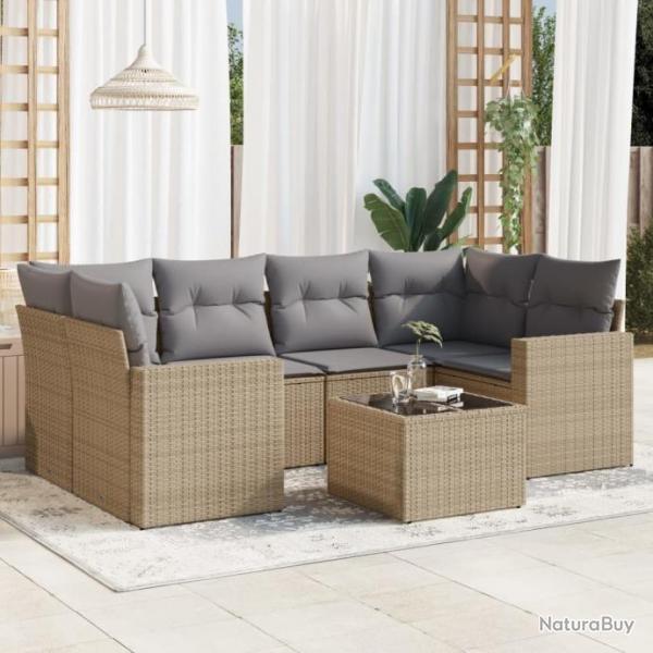 Salon de jardin avec coussins 7 pcs beige rsine tresse